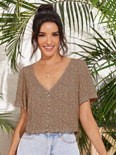 Load image into Gallery viewer, Love God. Store Women Blouses Mocha Brown / S Speckled Print Button Loop Top price
