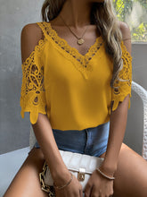Lade das Bild in den Galerie-Viewer, Love God. Store Women Blouses Mustard Yellow / XS Cold Shoulder Guipure Lace Blouse price
