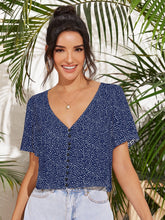 Load image into Gallery viewer, Love God. Store Women Blouses Navy Blue / S Speckled Print Button Loop Top price
