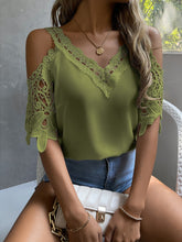 Lade das Bild in den Galerie-Viewer, Love God. Store Women Blouses Olive Green / XS Cold Shoulder Guipure Lace Blouse price
