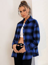 Load image into Gallery viewer, Love God. Store Women Blouses Royal Blue / XS Plaid Drop Shoulder Shirt price

