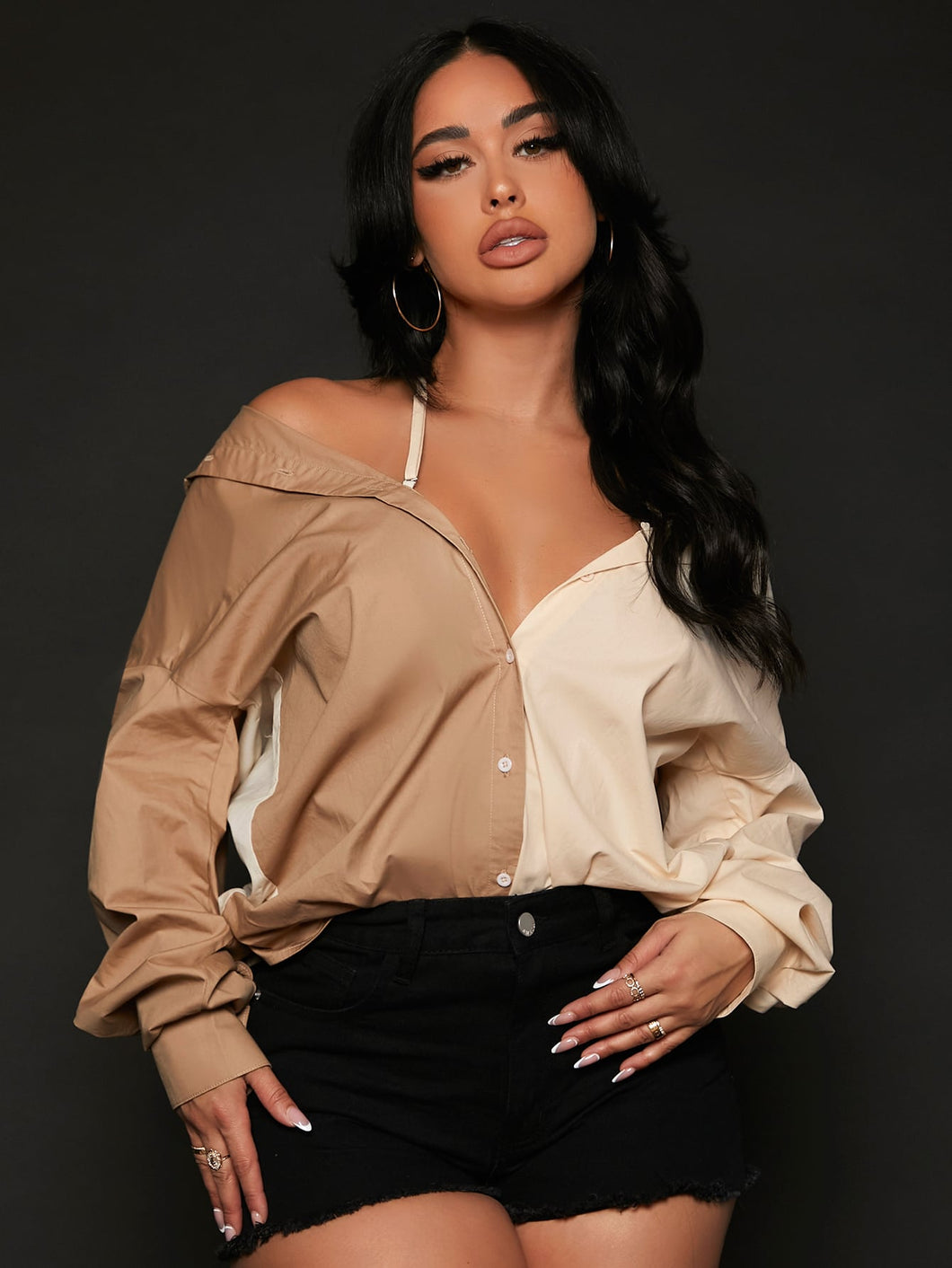 Love God. Store Women Blouses SXY Two Tone Cold Shoulder Shirt price