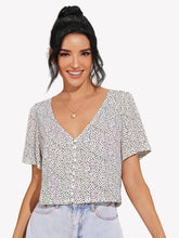 Load image into Gallery viewer, Love God. Store Women Blouses White / S Speckled Print Button Loop Top price
