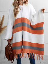 Load image into Gallery viewer, Love God. Store Women Cardigans Color Block Fringe Trim Batwing Sleeve Cardigan price

