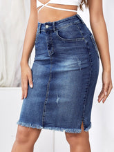 Charger l&#39;image dans la galerie, Love God. Store Women Denim Skirts Ripped Slit Raw Hem Denim Skirt price
