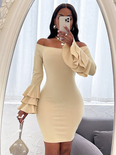 Love God. Store Women Dresses Apricot / XS Off Shoulder Layered Sleeve Bodycon Dress price