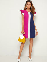 Load image into Gallery viewer, Love God. Store Women Dresses Hot Pink / XS Ruffle Armhole Colorblock Tunic Dress price
