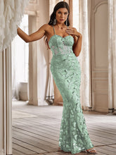 Load image into Gallery viewer, Love God. Store Women Dresses Mint Green / S Butterfly Appliques Lace Up Guipure Lace Maxi Cami Prom Dress price

