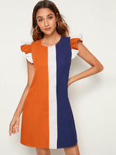 Lade das Bild in den Galerie-Viewer, Love God. Store Women Dresses Ruffle Armhole Colorblock Tunic Dress price
