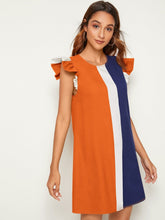 Load image into Gallery viewer, Love God. Store Women Dresses Ruffle Armhole Colorblock Tunic Dress price

