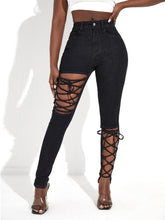 Cargar imagen en el visor de la galería, Love God. Store Women Jeans Black / W26 L32 SXY Lace Up Panel Skinny Jeans price
