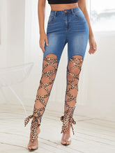 Charger l&#39;image dans la galerie, Love God. Store Women Jeans High Waisted Leopard Lace Up Front Skinny Jeans price
