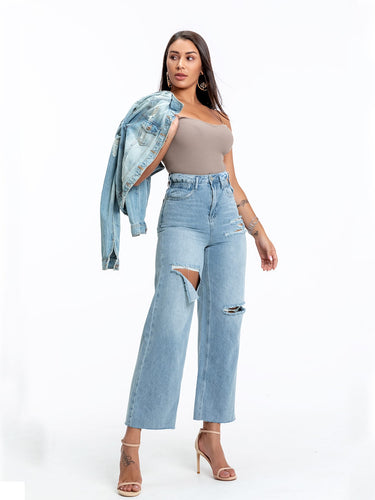 Love God. Store Women Jeans High Waisted Ripped Detail Palazzo Jeans price