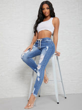 Load image into Gallery viewer, Love God. Store Women Jeans SXY Curvy Drawstring Waist Ripped Raw Hem Skinny Jeans price
