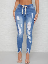 Charger l&#39;image dans la galerie, Love God. Store Women Jeans SXY Curvy Drawstring Waist Ripped Raw Hem Skinny Jeans price
