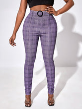Cargar imagen en el visor de la galería, Love God. Store Women Pants Purple / XS SXY High Waist Glen Plaid Belted Pants price
