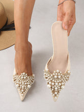 Load image into Gallery viewer, Love God. Store Women Pumps Apricot / EUR35 Faux Pearl Decor Kitten Heeled Mules price
