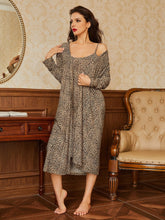 Cargar imagen en el visor de la galería, Love God. Store Women Sleepwear Leopard Open Front Robe Cami Dress PJ Set price
