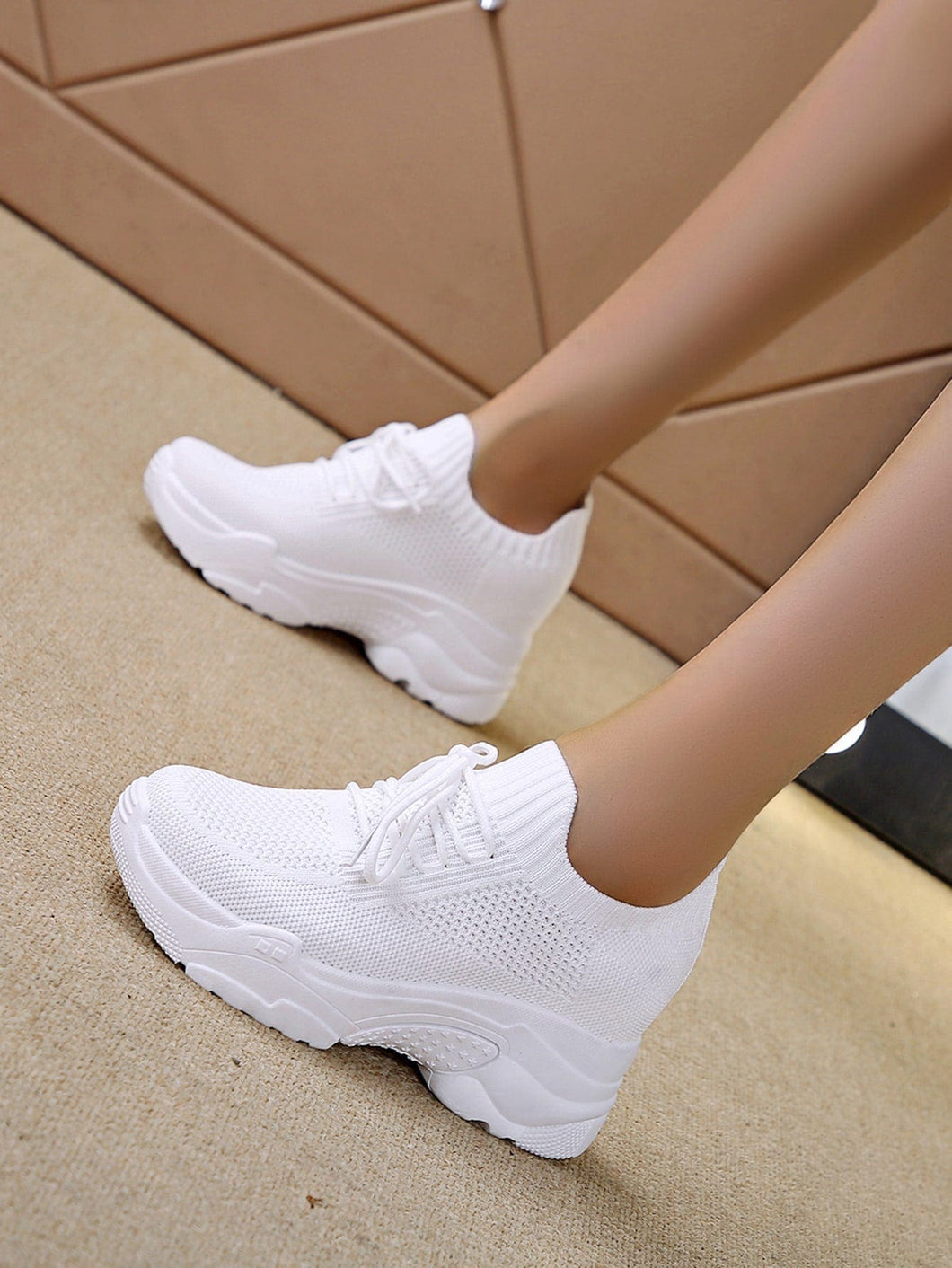 Love God. Store Women Sneakers Lace up Front Knit Breathable Wedge Sneakers price