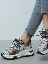 Charger l&#39;image dans la galerie, Love God. Store Women Sneakers Snakeskin Leopard Pattern Lace up Front Wedge Sneakers price

