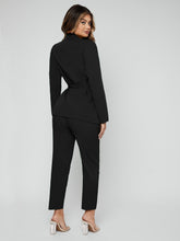 Cargar imagen en el visor de la galería, Love God. Store Women Suit Sets Black / S SXY Belted Open Front Blazer Carrot Pants price
