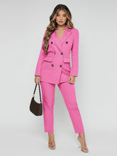 Lade das Bild in den Galerie-Viewer, Love God. Store Women Suit Sets Hot Pink / XS Lapel Neck Double Breasted Blazer Pants Suit price
