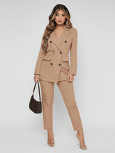 Load image into Gallery viewer, Love God. Store Women Suit Sets Khaki / XS Lapel Neck Double Breasted Blazer Pants Suit price
