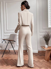 Load image into Gallery viewer, Love God. Store Women Suit Sets Lapel Neck Crop Blazer Split Hem Flare Leg Pants price
