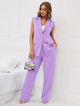 Cargar imagen en el visor de la galería, Love God. Store Women Suit Sets Lilac Purple / S Flap Detail Button Front Waistcoat Tailored Pants price
