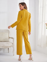 Load image into Gallery viewer, Love God. Store Women Suit Sets Solid Button Front Blazer Tailored Pants price
