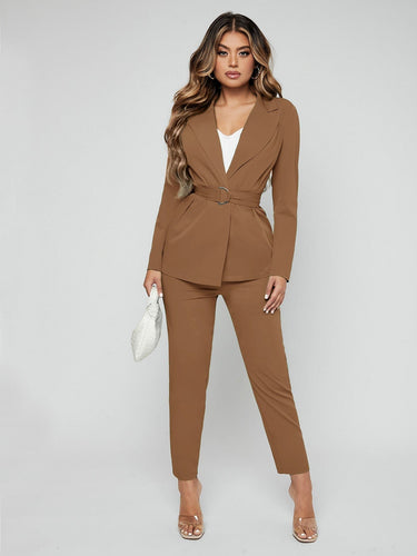 Love God. Store Women Suit Sets SXY Belted Open Front Blazer Carrot Pants price