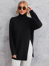 Lade das Bild in den Galerie-Viewer, Love God. Store Women Sweaters Black / S Solid High Neck Split Hem Sweater price

