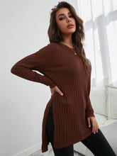 Cargar imagen en el visor de la galería, Love God. Store Women Sweaters Solid Ribbed Knit Split Hem Sweater price
