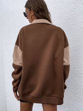 Load image into Gallery viewer, Love God. Store Women Sweatshirts Letter Graphic Two Tone Drop Shoulder Zip Up Sweatshirt price
