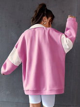 Load image into Gallery viewer, Love God. Store Women Sweatshirts Letter Graphic Two Tone Drop Shoulder Zip Up Sweatshirt price
