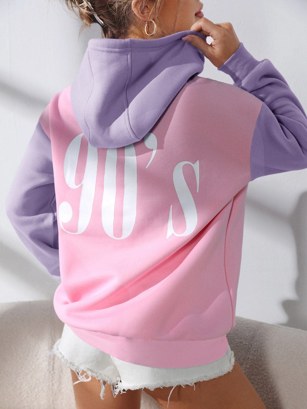 Love God. Store Women Sweatshirts Multicolor / XS Number Print Colorblock Hoodie price
