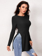 Lade das Bild in den Galerie-Viewer, Love God. Store Women T-Shirts Black / XS Ribbed Knit Split Hem Tee price
