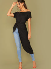 Load image into Gallery viewer, Love God. Store Women T-Shirts Black / XS Twist Front Asymmetrical Hem Bardot Top price
