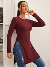 Lade das Bild in den Galerie-Viewer, Love God. Store Women T-Shirts Burgundy / XS Ribbed Knit Split Hem Tee price
