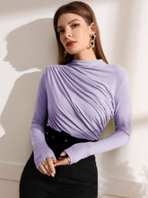 Load image into Gallery viewer, Love God. Store Women T-Shirts Mauve Purple / S Mock Neck Ruched Tee price
