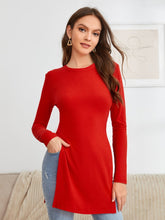 Lade das Bild in den Galerie-Viewer, Love God. Store Women T-Shirts Red / XS Ribbed Knit Split Hem Tee price
