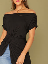 Load image into Gallery viewer, Love God. Store Women T-Shirts Twist Front Asymmetrical Hem Bardot Top price
