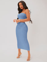 Lade das Bild in den Galerie-Viewer, Love God. Store Women Two-piece Outfits Baby Blue / XS SXY Textured Crop Tube Top Pencil Skirt Set price

