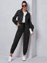 Lade das Bild in den Galerie-Viewer, Love God. Store Women Two-piece Outfits Black / S Corduroy Flap Detail Jacket With Tie Front Cargo Pants price
