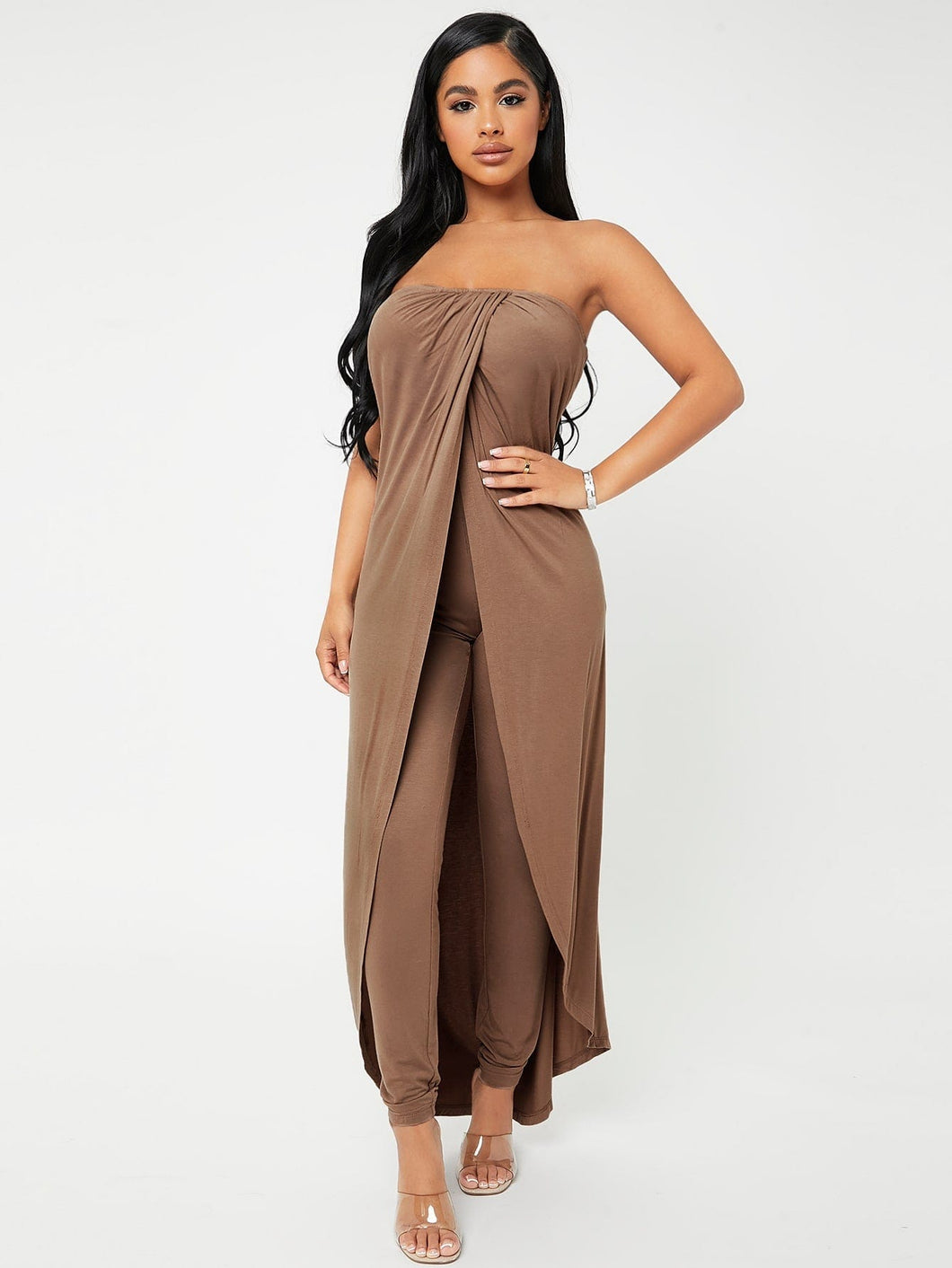 Love God. Store Women Two-piece Outfits Brown / XS SXY Longline Tube Top Pants Set price