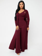 Lade das Bild in den Galerie-Viewer, Love God. Store Women Two-piece Outfits Burgundy / XS Open Front Rib knit Coat Pants Set With Camisole price
