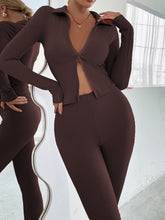 Cargar imagen en el visor de la galería, Love God. Store Women Two-piece Outfits Chocolate Brown / XS Zip Up Top Leggings Set price
