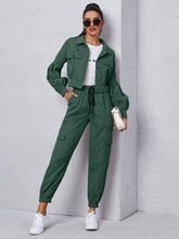 Lade das Bild in den Galerie-Viewer, Love God. Store Women Two-piece Outfits Dark Green / S Corduroy Flap Detail Jacket With Tie Front Cargo Pants price
