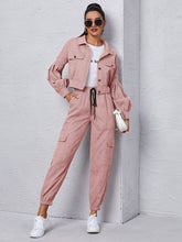 Lade das Bild in den Galerie-Viewer, Love God. Store Women Two-piece Outfits Dusty Pink / S Corduroy Flap Detail Jacket With Tie Front Cargo Pants price
