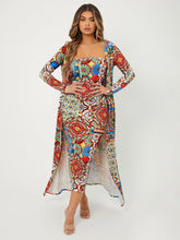 Charger l&#39;image dans la galerie, Love God. Store Women Two-piece Outfits Geo Floral Print Tube Bodycon Dress Coat price
